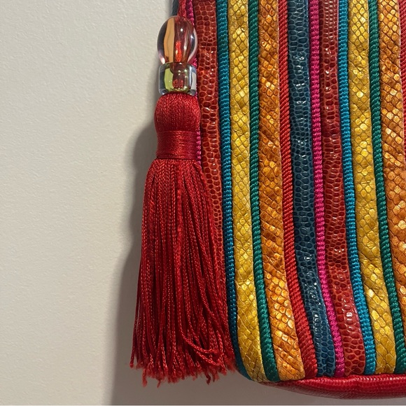 Sharif Multicolor Striped Tassel Crossbody Bag Vintage Boho Statement Purse - Picture 5 of 14